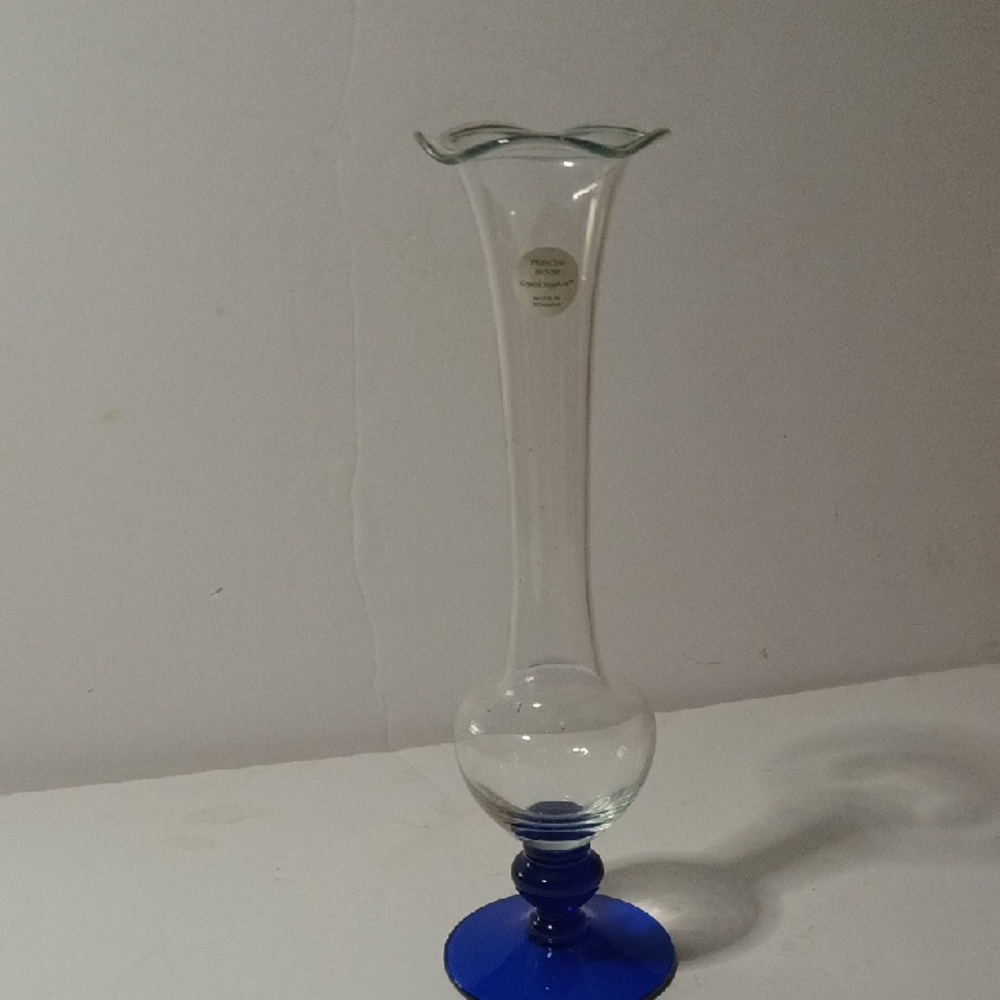 Princess House Clear and Blue Glass Vase